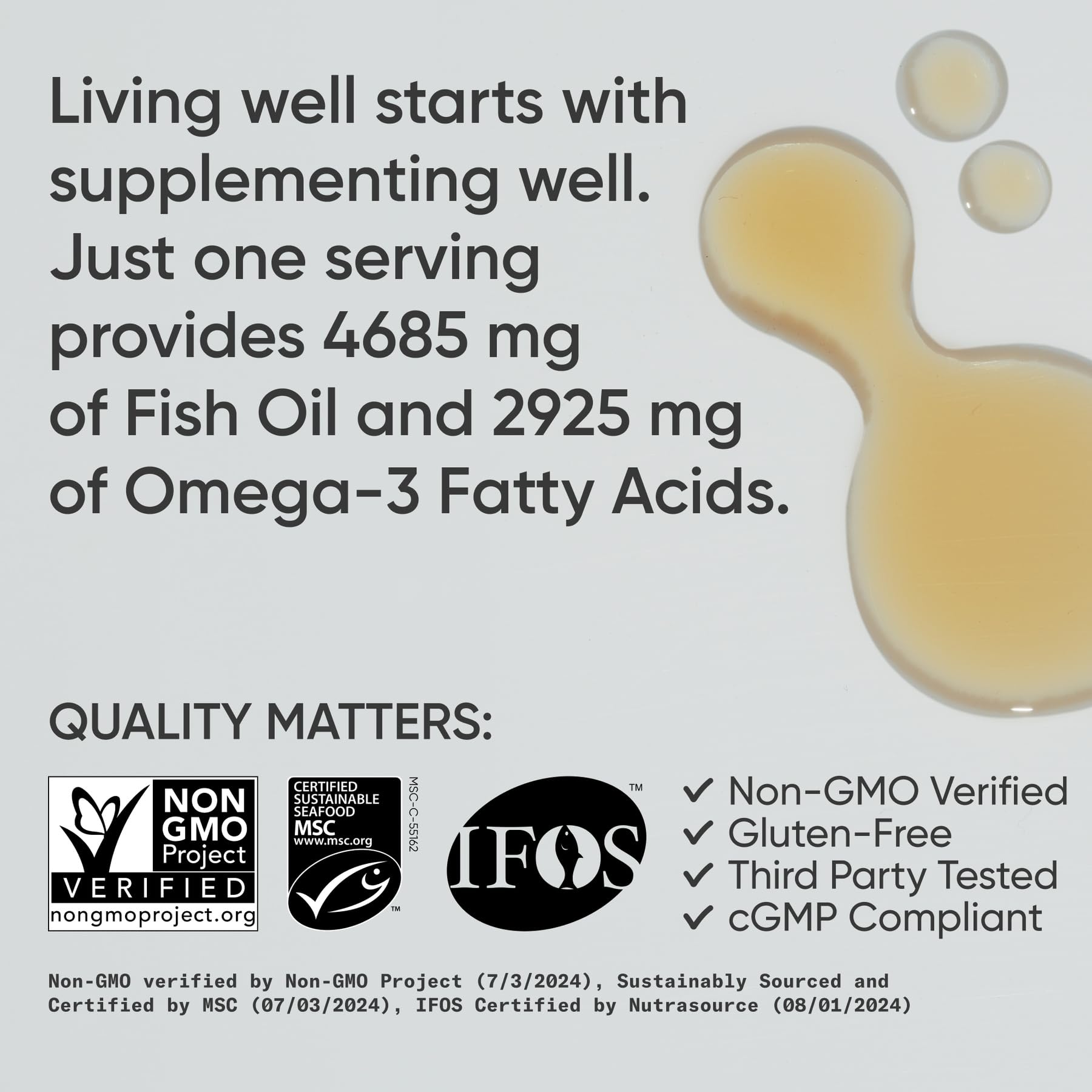 Sports Research® Omega-3 Fish Oil, 8oz Glass Bottle - 4685mg of Wild Caught Alaska Pollock Fish Oil per Serving - Easy-to-Take Liquid · Lemon Flavor · Non-GMO · MSC Certified Sustainable - 48 Servings - Image 4