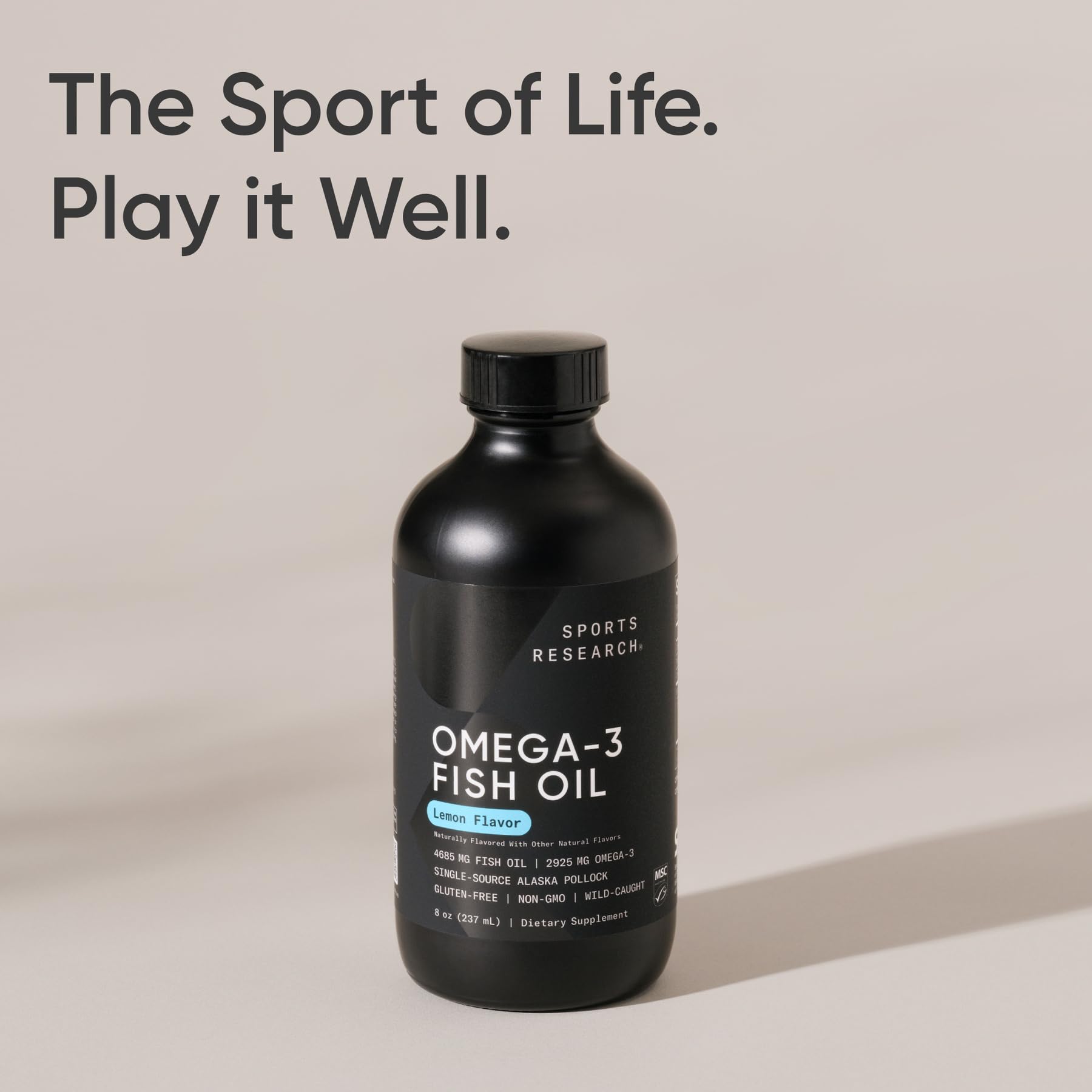 Sports Research® Omega-3 Fish Oil, 8oz Glass Bottle - 4685mg of Wild Caught Alaska Pollock Fish Oil per Serving - Easy-to-Take Liquid · Lemon Flavor · Non-GMO · MSC Certified Sustainable - 48 Servings - Image 7