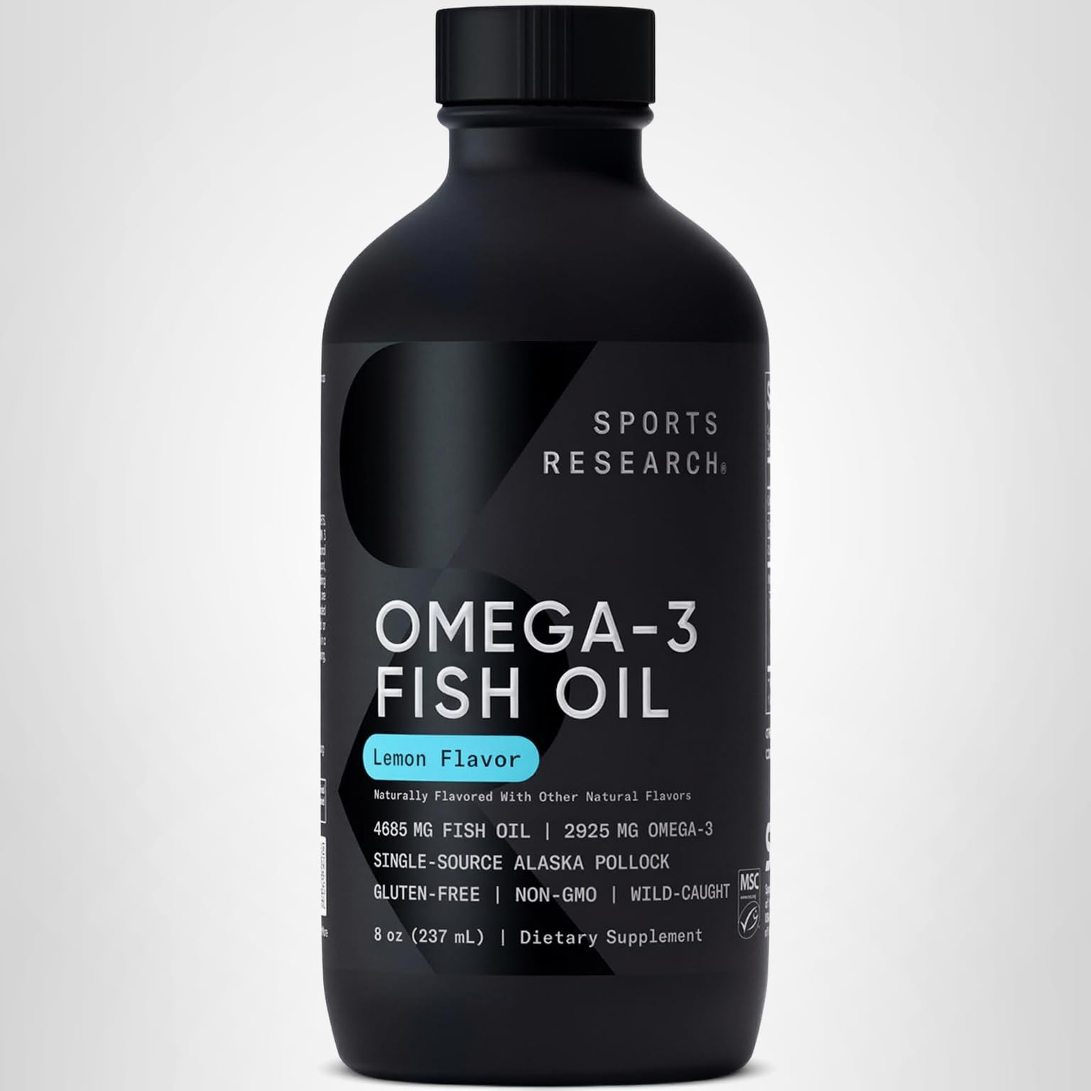Sports Research® Omega-3 Fish Oil, 8oz Glass Bottle - 4685mg of Wild Caught Alaska Pollock Fish Oil per Serving - Easy-to-Take Liquid · Lemon Flavor · Non-GMO · MSC Certified Sustainable - 48 Servings - Image 9