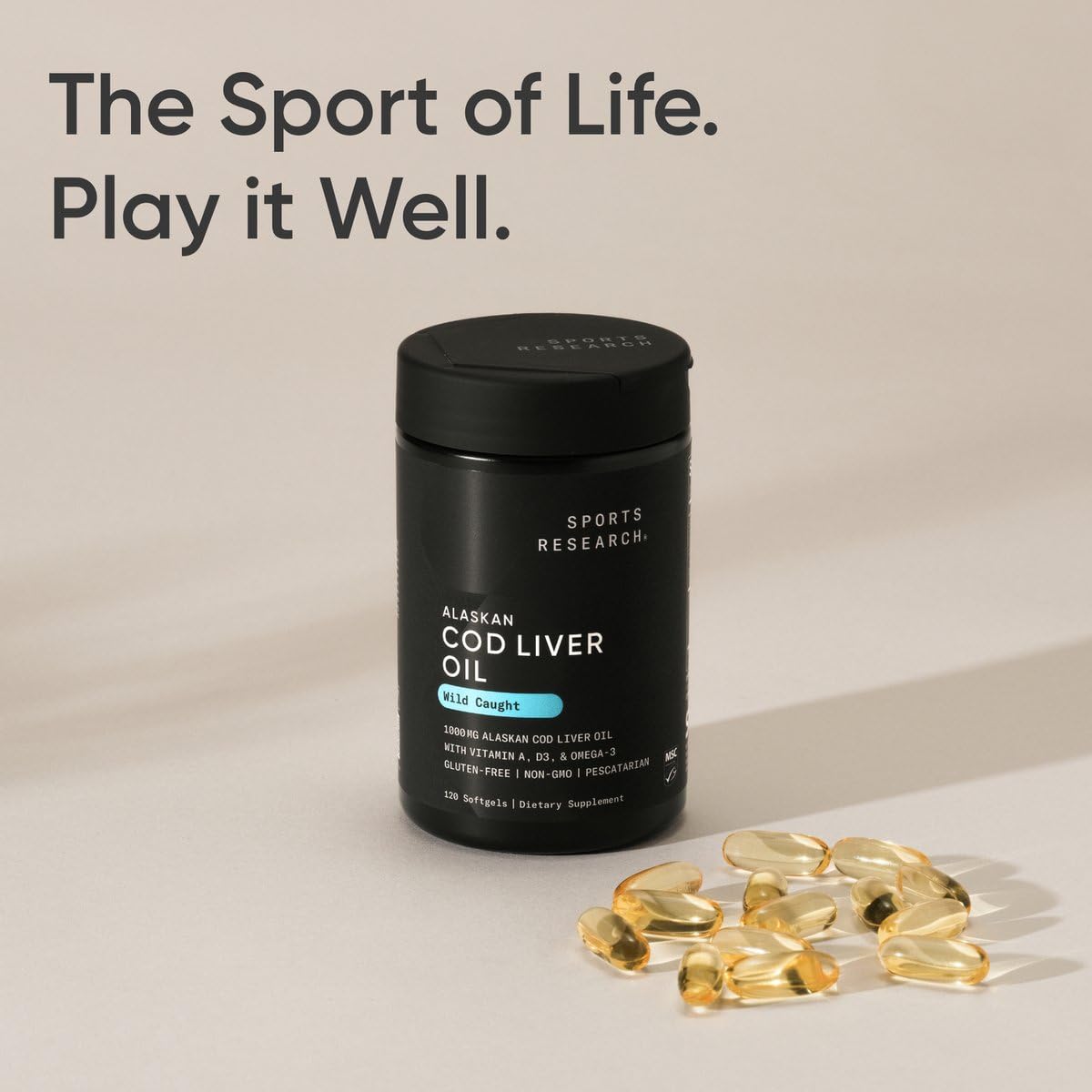 Sports Research® Omega-3 Wild Alaskan Cod Liver Oil 1000mg with Vitamins A (1000 IU) & D3 (400 IU) - Burpless, Bovine Free, Non-GMO, & MSC Certified Sustainable - 120 Softgels - Image 7