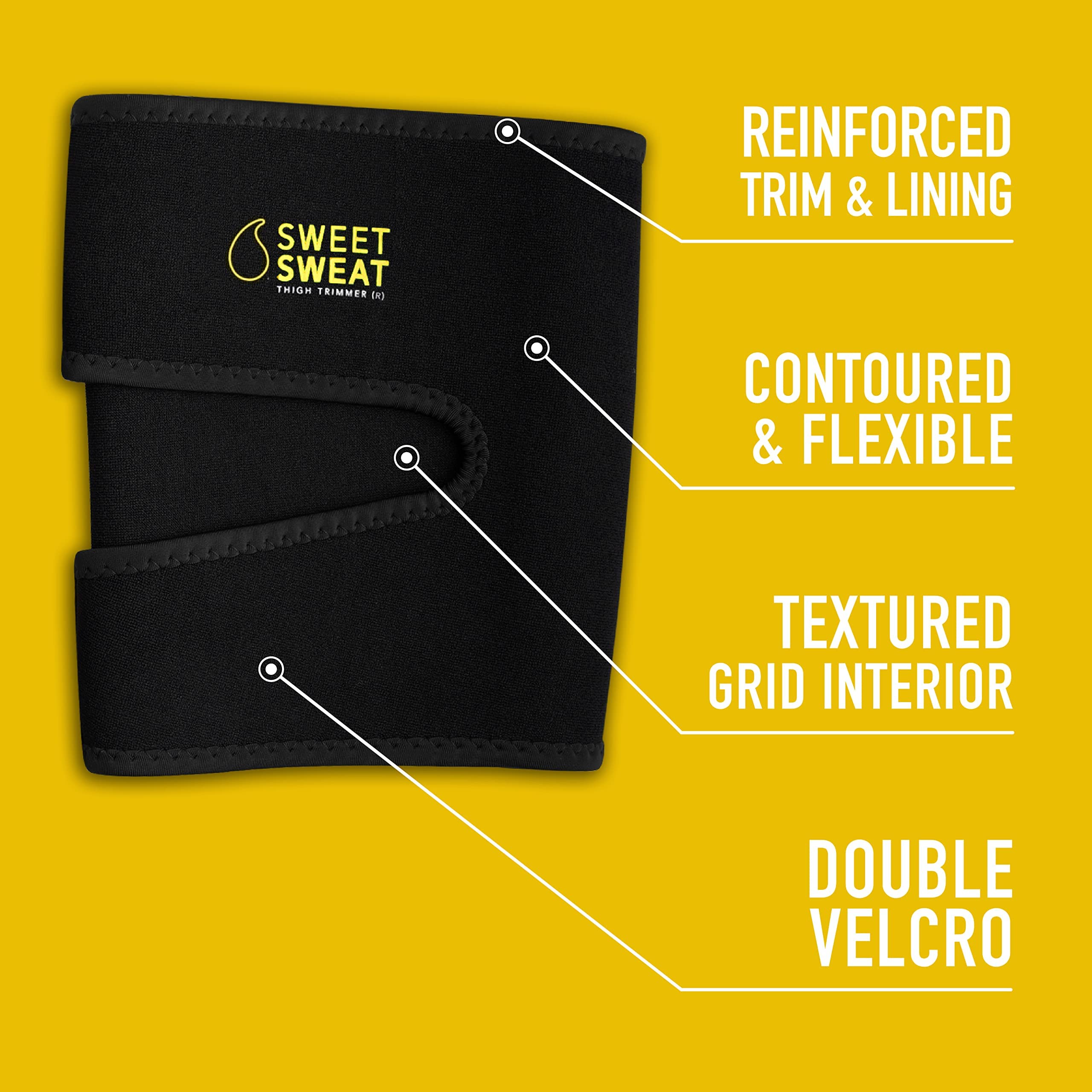 Sports Research Sweet Sweat Thigh Trimmers for Men & Women Increases Sweat & Activity to The Thighs During Exercise (Yellow Logo, Medium) - Image 3