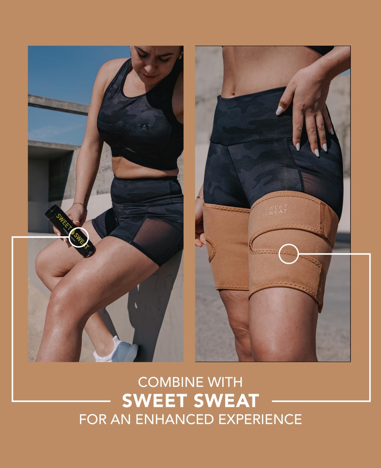 Sports Research Sweet Sweat Toned Thigh Trimmers for Men & Women | Increases Heat & Sweat to the Thighs (Sand, Large) - Image 5