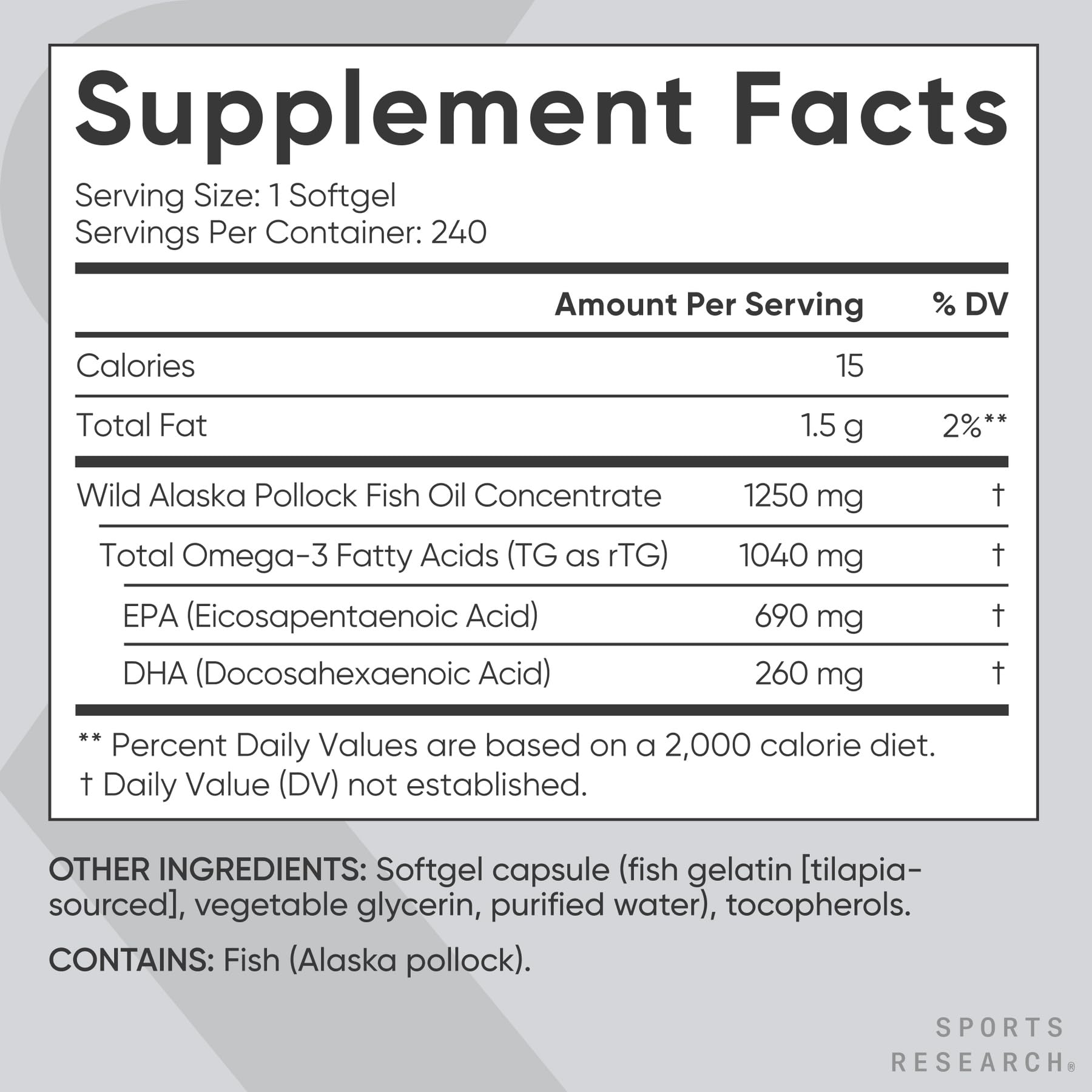 Sports Research Triple Strength Omega 3 Fish Oil - Burpless Fish Oil Supplement w/EPA & DHA Fatty Acids from Wild Alaskan Pollock - Heart, Brain & Immune Support for Men & Women - 1250 mg, 240 ct - Image 5