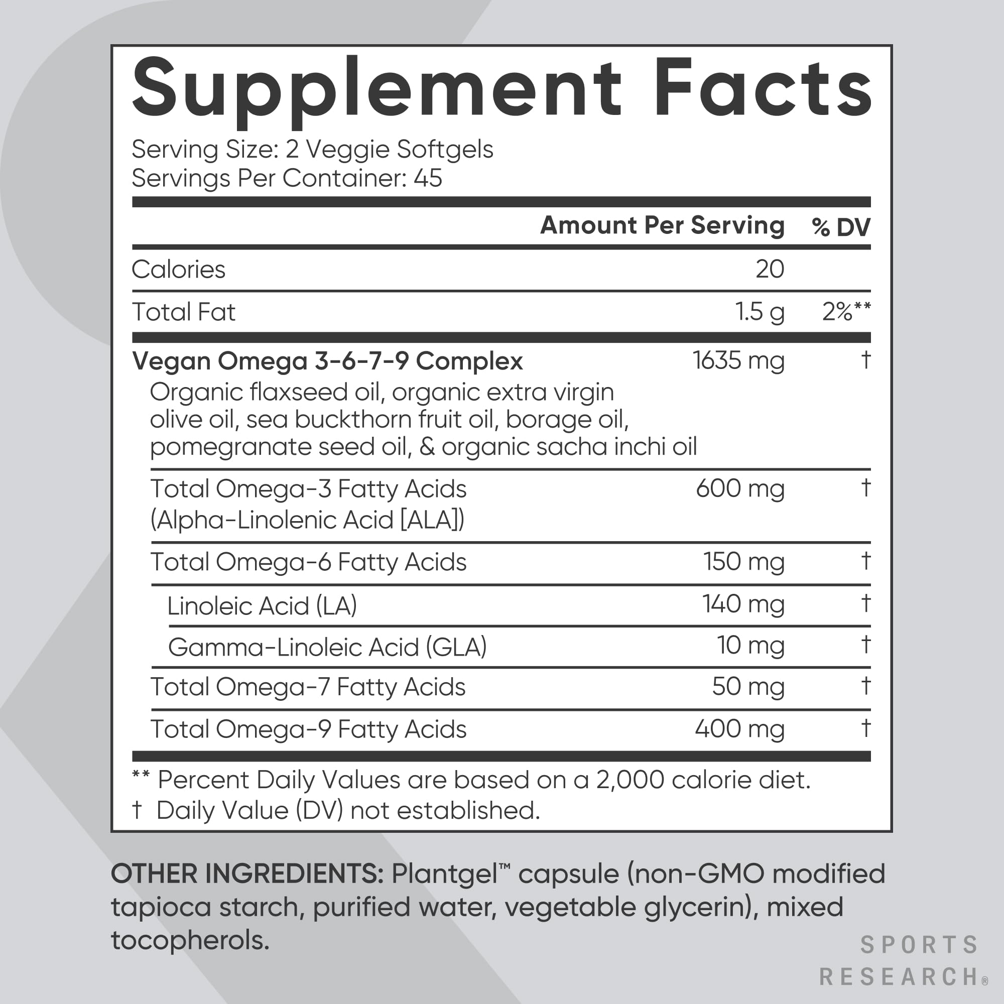 Sports Research® Vegan Omega 3-6-7-9 - 1200 mg of Multi-Spectrum Omega Fatty Acids Certified Non-GMO Formula with Sea Buckthorn & Borage Oil - 90 Veggie Softgels - Image 5