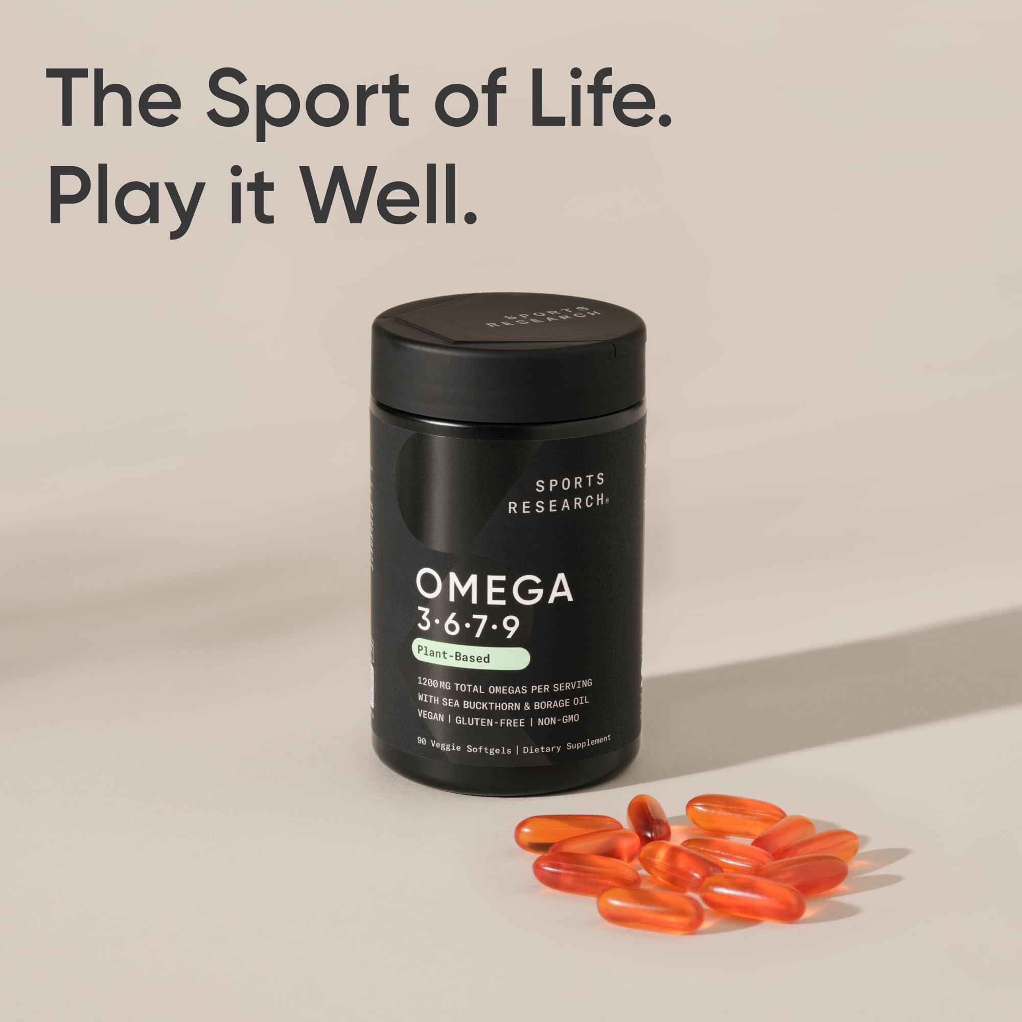 Sports Research® Vegan Omega 3-6-7-9 - 1200 mg of Multi-Spectrum Omega Fatty Acids Certified Non-GMO Formula with Sea Buckthorn & Borage Oil - 90 Veggie Softgels - Image 7