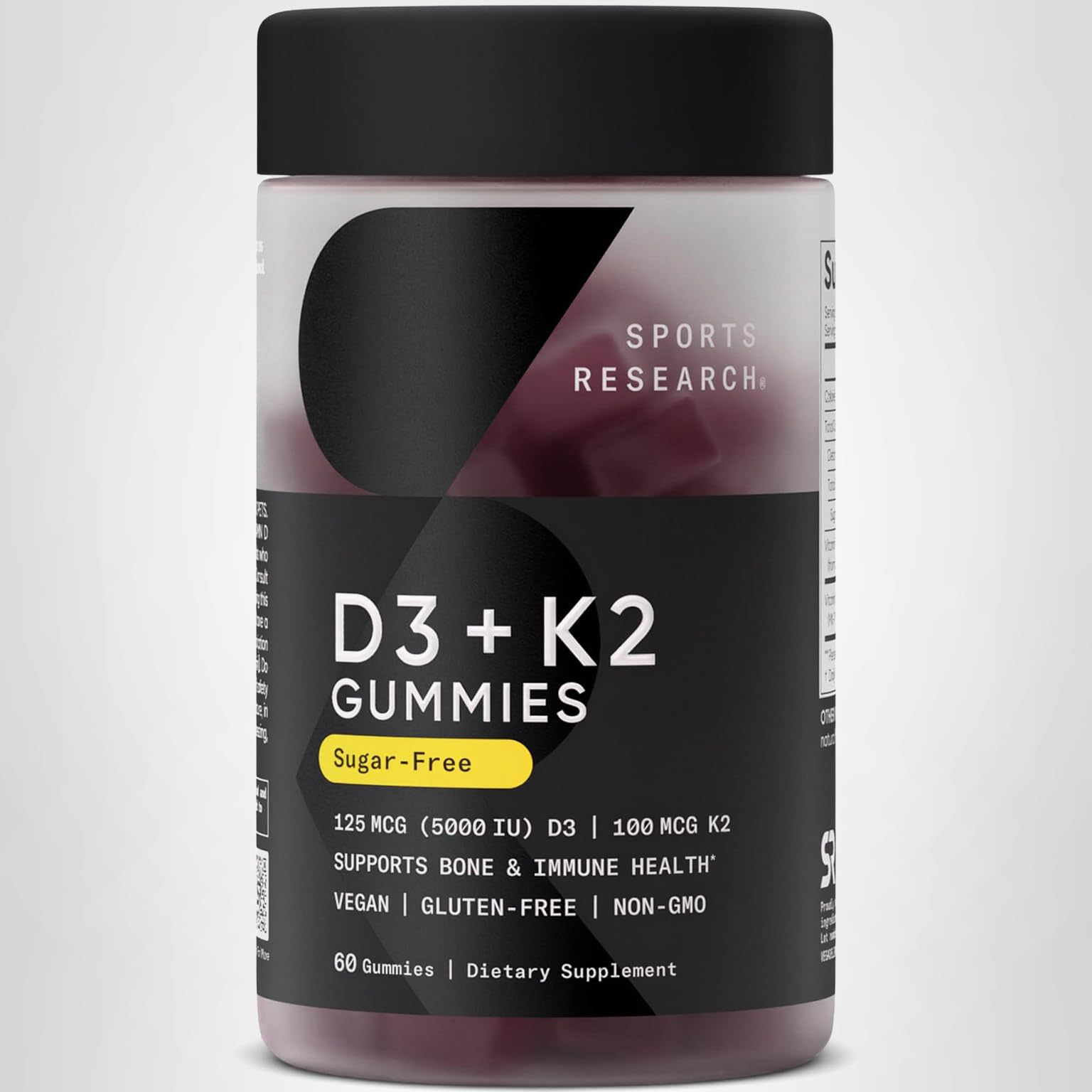 Sports Research® Vegan Vitamin D3 + K2 Sugar-Free Gummies - 125mcg (5000iu) Vitamin D w/ 100mcg Mk7 Vitamin K - Supports Bone & Immune Health* - Vegan Certified · Non-GMO · Soy Free - 60 Count - Image 10