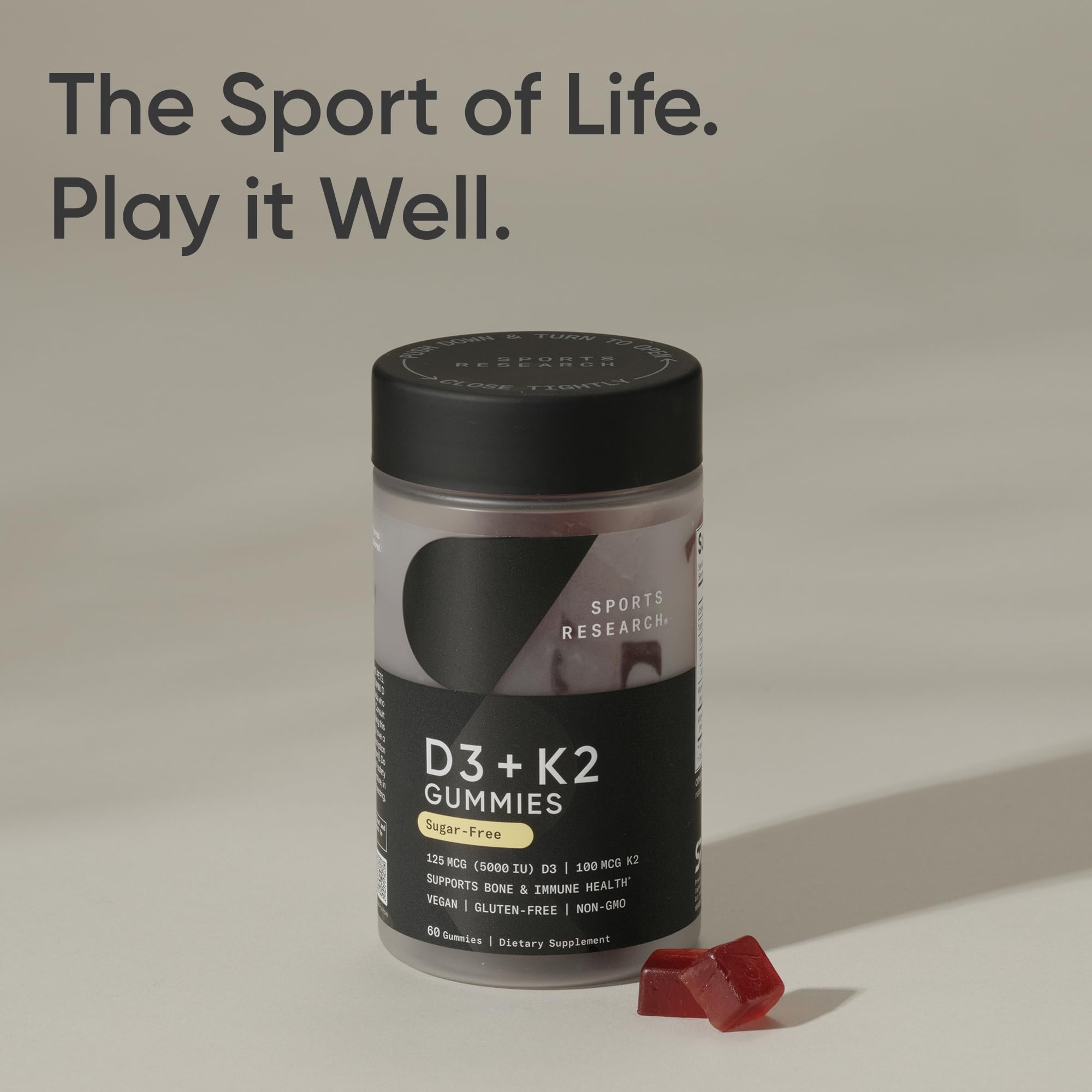 Sports Research® Vegan Vitamin D3 + K2 Sugar-Free Gummies - 125mcg (5000iu) Vitamin D w/ 100mcg Mk7 Vitamin K - Supports Bone & Immune Health* - Vegan Certified · Non-GMO · Soy Free - 60 Count - Image 9