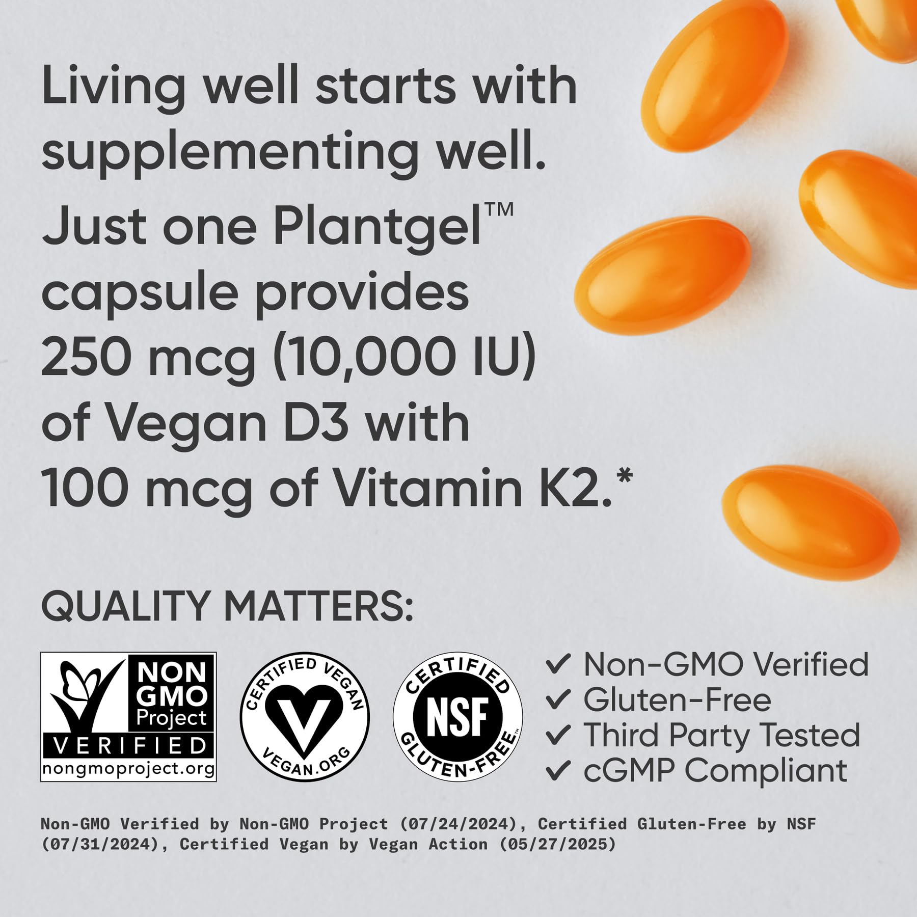 Sports Research® Vitamin D3 + K2 with 10,000iu of Plant-Based D3 & 100mcg of Vitamin K2 as MK-7 | Non-GMO Verified & Vegan Certified 60ct - Image 4