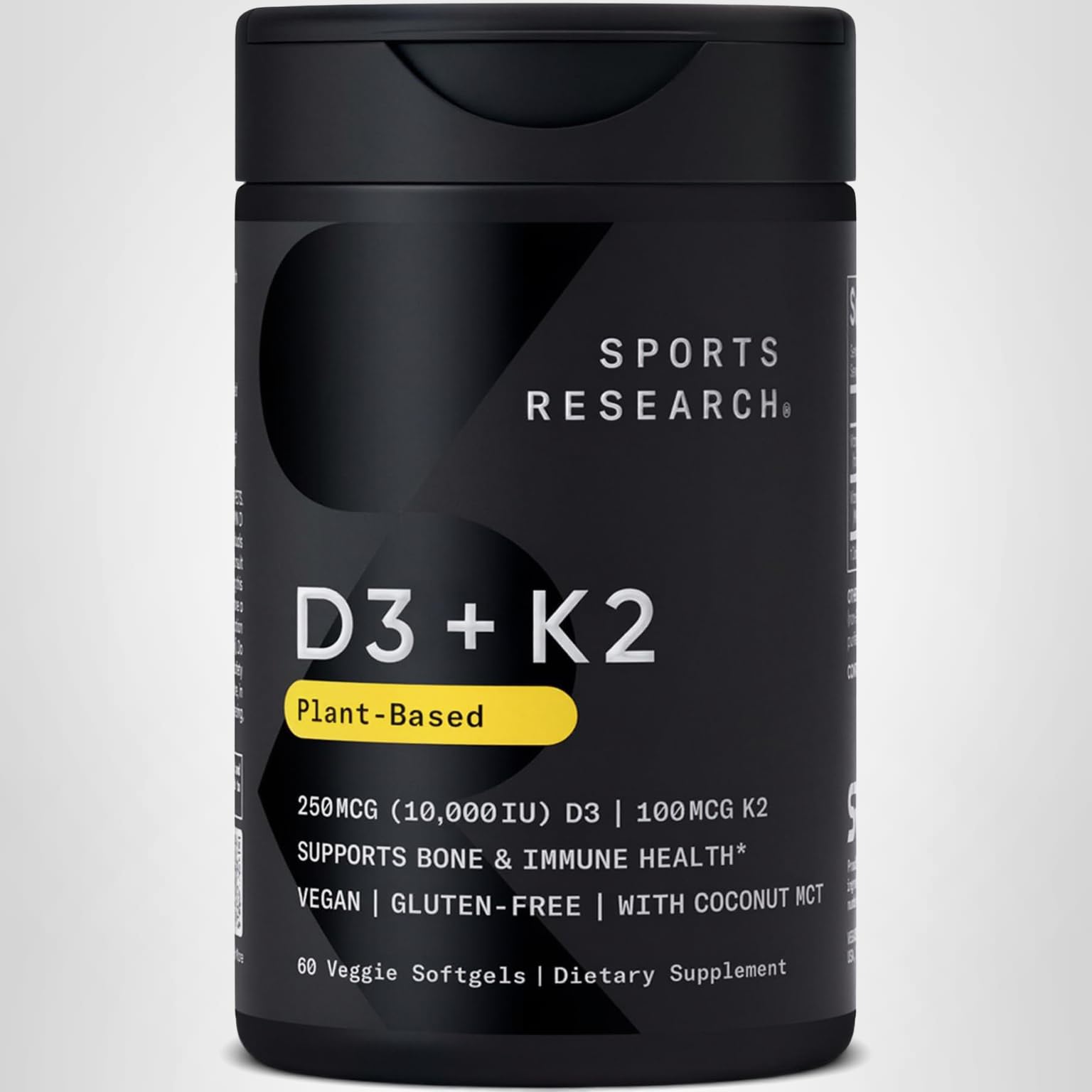 Sports Research® Vitamin D3 + K2 with 10,000iu of Plant-Based D3 & 100mcg of Vitamin K2 as MK-7 | Non-GMO Verified & Vegan Certified 60ct - Image 8