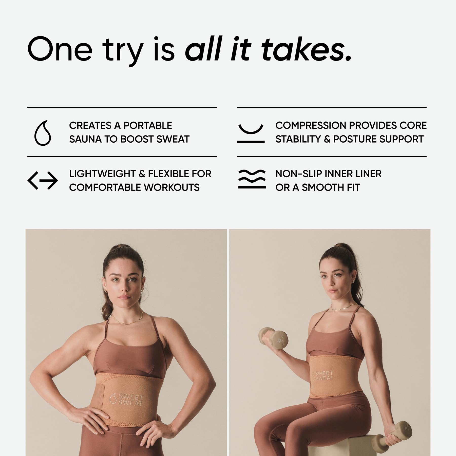 Sports Research Waist Trimmer Pack - Sweet Sweat Toned Waist Trimmer (Sand/Small) & Tropical Workout Enhancer Roll-On Gel - Image 5