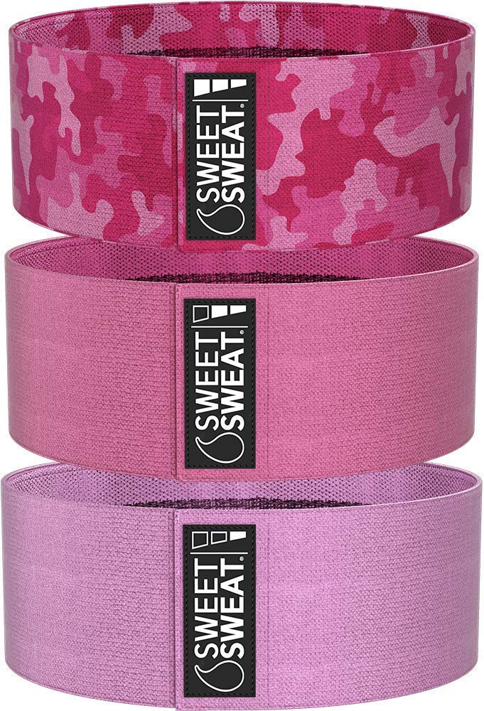 Sports Research Waist Trimmer Pack - Sweet Sweat Waist Trimmer (Black/Pink, Medium) & Set of 3 Hip Resistance Bands(Pink) - Image 3