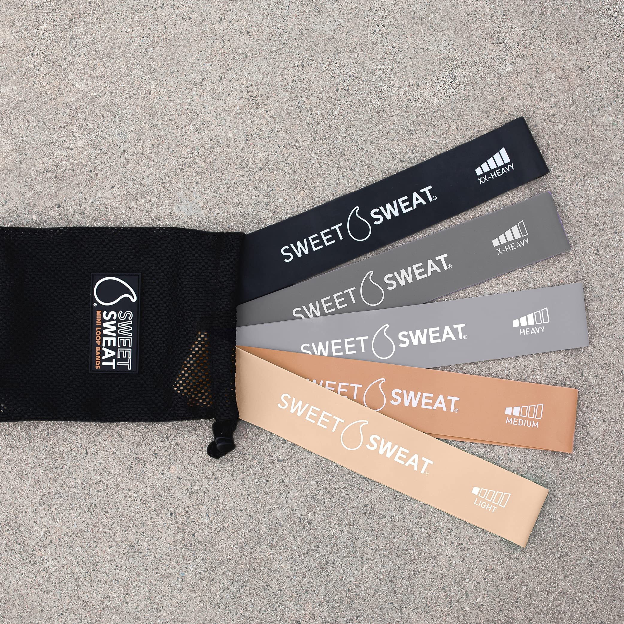 Sweet Sweat Mini Loop Resistance Bands - Set of 5 | Exercise Hip Booty Bands for Squats, Lunges, Physical Therapy, Yoga, Pilates, Rehab and Home Workout | Non-Latex Elastic Bands Includes Carry-Bag - Image 3